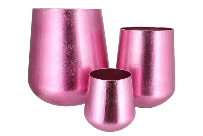 Julie Joli Pink Vase Iron S/3 22x23cm/30x35cm/44x45cm Nm