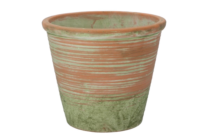 Cement Pot Oud Groen Rood 24x20cm