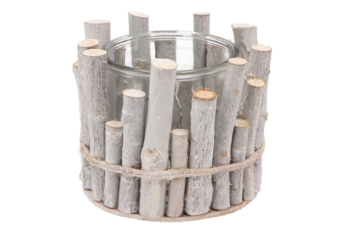 Nature Birch Branch Whitewash Glass Jar 16x14cm Nm