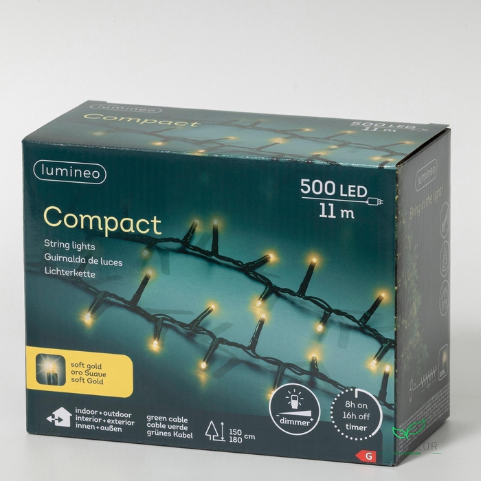 <h4>LED COMPACT LIGHTS OUTDOOR GREEN CABLE 500LAMPS SOFTGOLD 1100CM</h4>