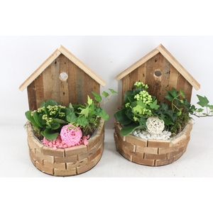 arr2 PL - Hout huisje half rond x6 - roze/wit