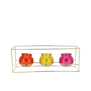Polly Dutch Orange Mix Metal Rack 3 Glass Ass 35x11x13cm Nm