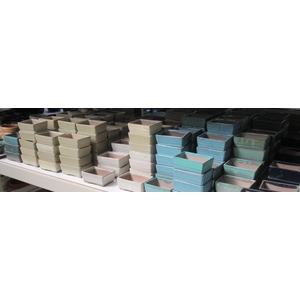 Bonsai pot green, beige or blue, glazed (10x7x4)