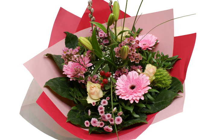 Boeket bamboo roze papieren hoes