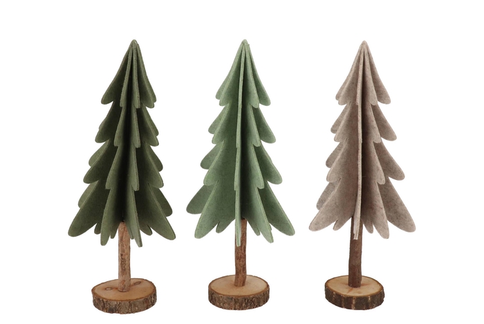 Felt Green Beige X-mas Tree Stand Ass 16x36cm