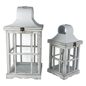 Dec White Lantern Metal - Wood