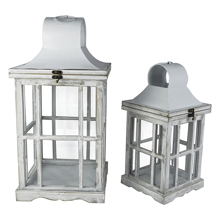 <h4>Dec White Lantern Metal - Wood</h4>