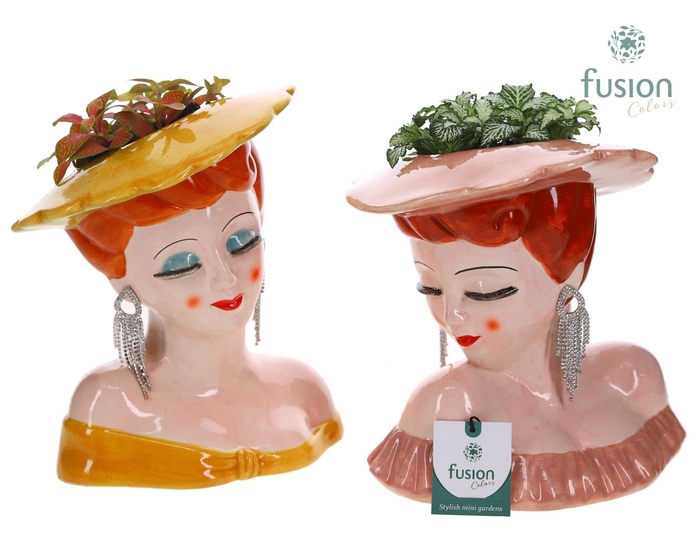 <h4>Keramiek Dames vase met Fittonia</h4>