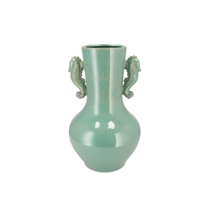 Pearl Sea Green Vase Seahorse 26x26x45cm Nm