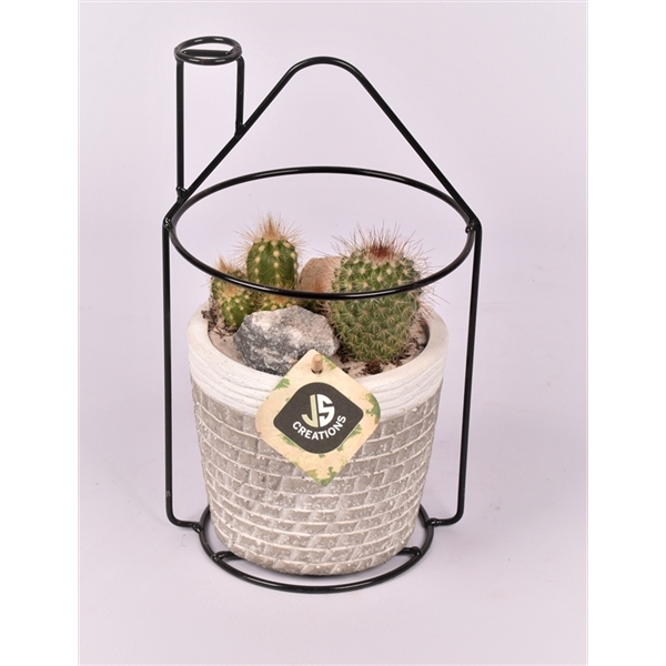 <h4>Metaal huisje met cement pot 14cm</h4>