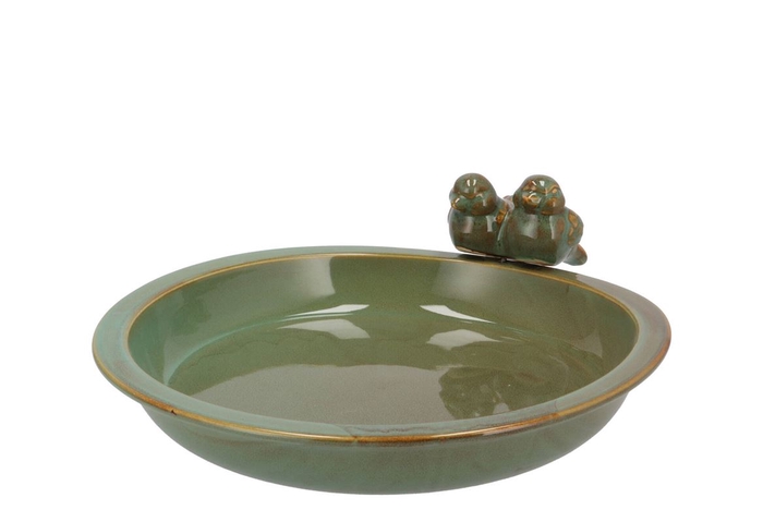 <h4>Iron Stone Bird Bowl Glazed Green 28x5cm Nm</h4>