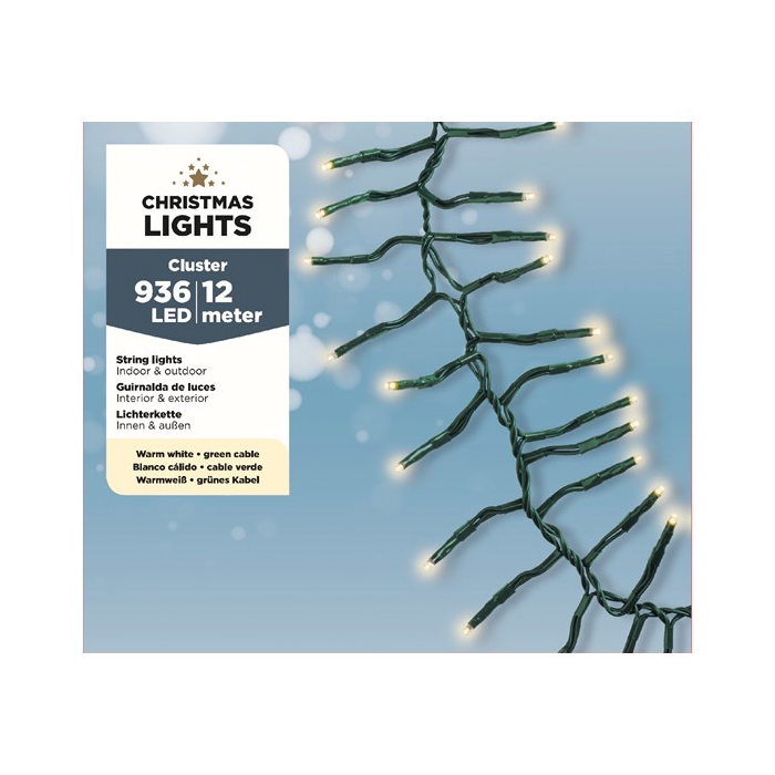 <h4>LED BUDGET CLUSTER LIGHTS 1200CM 936LAMP GROENE DRAAD WARMWIT OUTDOOR</h4>