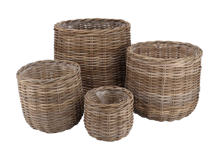 Rattan Ivy Cauldron Natural Set 4 25x23/35x33/44x40/55x50cm