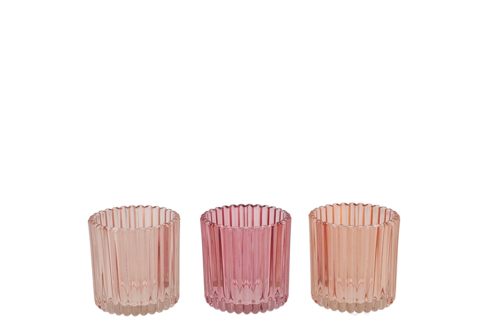 Roman Sweets Pink Mix Glass Candle Holder Ass 8x8x8cm