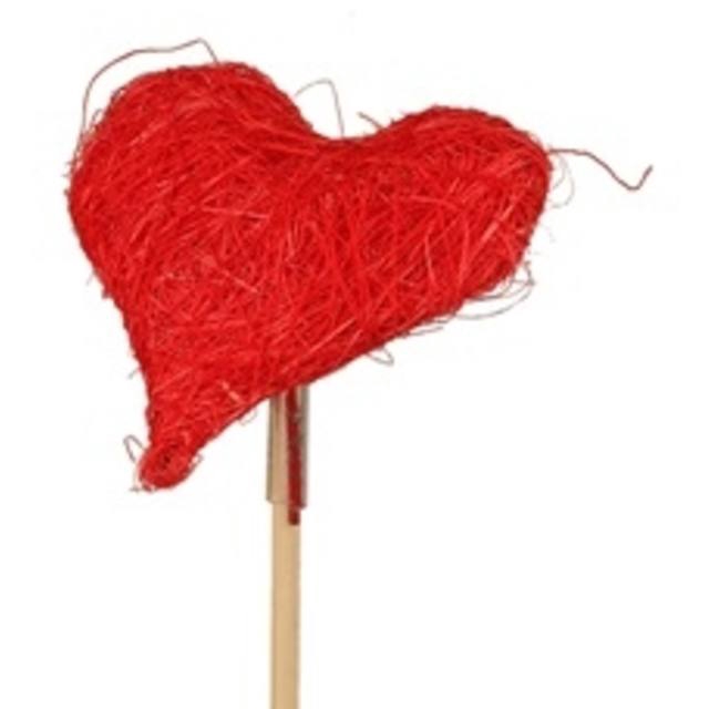 Bijsteker hart sisal 8x8cm+50cm stok rood