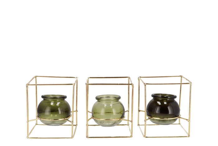 <h4>Polly Summer Green Mix Metal Rack Square Glass Ass 11x11x13</h4>
