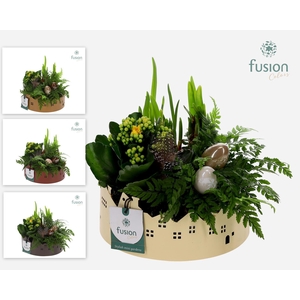 Zinken schaal Huisjes Medium met Pasen arrangement