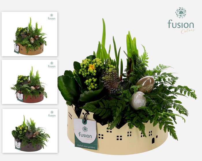 <h4>Zinken schaal Huisjes Medium met Pasen arrangement</h4>