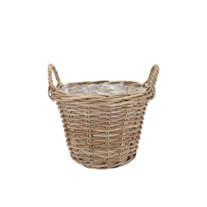 Rattan Kuboo Planter With Handle Round 25x19cm