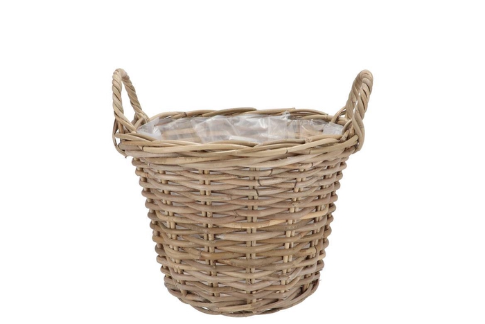 <h4>Rattan Kuboo Planter With Handle Round 25x19cm</h4>