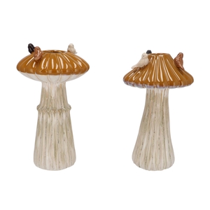 Bird Mushroom Vase Ochre Ass 18x18x31cm