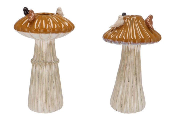 Bird Mushroom Vase Ochre Ass 18x18x31cm