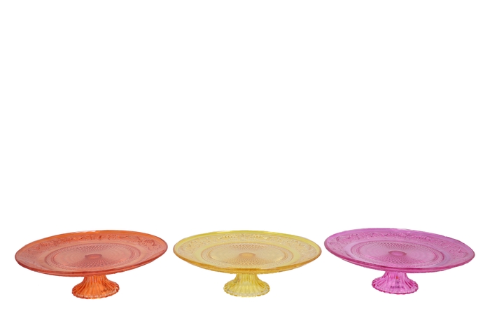 Dayah Orange Mix Glass Plate On Foot 25x9cm Ass P/1