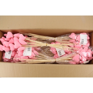Stick Heart Flock Slanting 6cm Pink