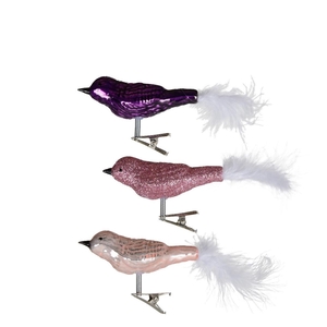 Christmas Deco bird glass+clip 8cm