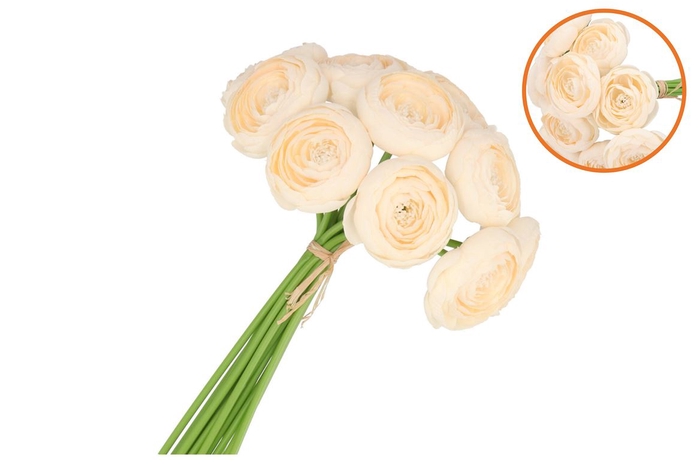 <h4>Silk Ranunculus Bouquet 10x Champagne 32cm</h4>