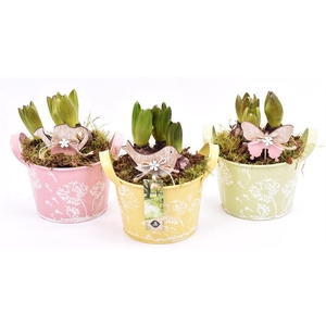 Zink schaal decor geel 15.5cm