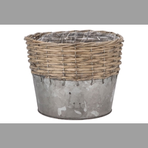 Wicker Basket Pot + Zinc Grey 22x18cm