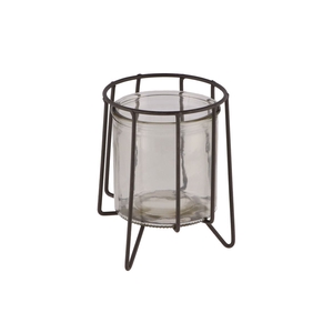 Metal Rack Grey Round Glass 11x15cm