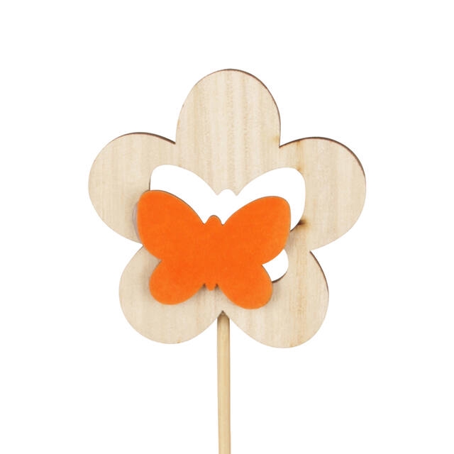 <h4>Bijsteker bloem hout+velvet 7cm+50cm stok oranje</h4>