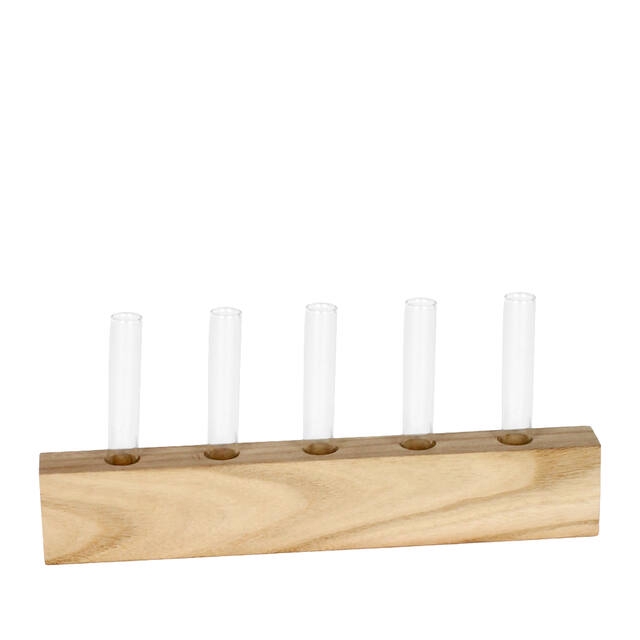 Houten standaard Oyama 25,5x2,8xH4,5cm glas x5 FSC