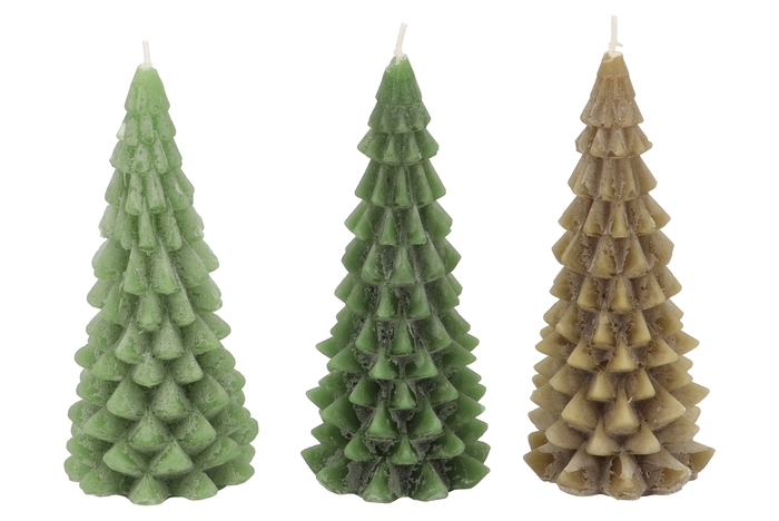 Frosty Green Mix X-mas Tree Candle 9x20cm Ass