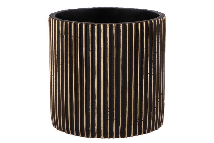 Stripes Black Gold Cylinder Pot 19x18cm Nm