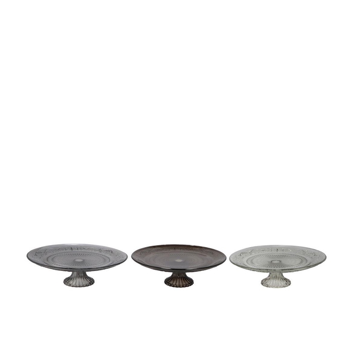 <h4>Dayah Shade Of Grey Glass Plate On Foot 20x8cm Ass</h4>