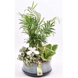 Keramiek schaal blauw/grijs 18cm