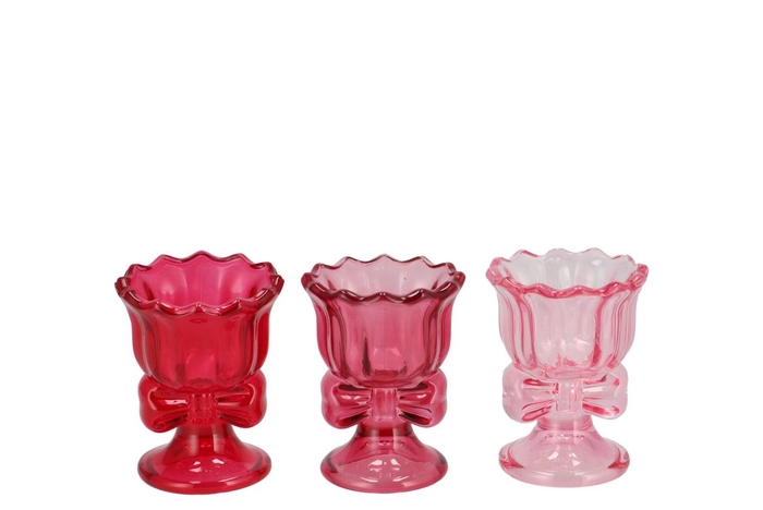 <h4>Bowy Jolly Pink Mix T-light Holder Bow Ass 7x7x9cm</h4>