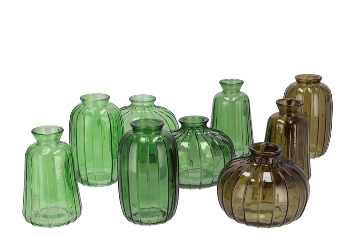 Dayah Green Mix Glass Bottle Set 3 7x11cm