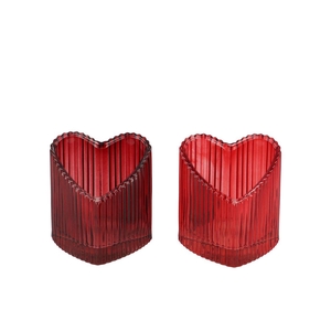 Amour Red Mix T-light Heart Rib Ass 8x7x8cm