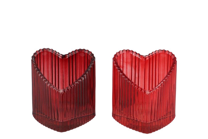 Amour Red Mix T-light Heart Rib Ass 8x7x8cm