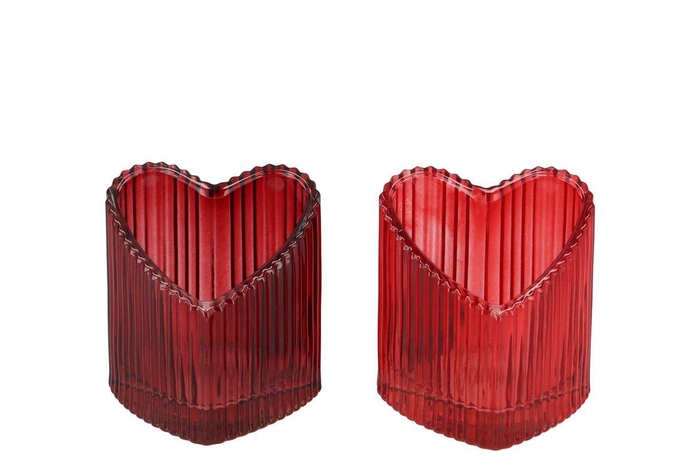 Amour Red Mix T-light Heart Rib Ass 8x7x8cm