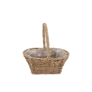 Seagrass Flower Basket W Handle 25x16x25cm