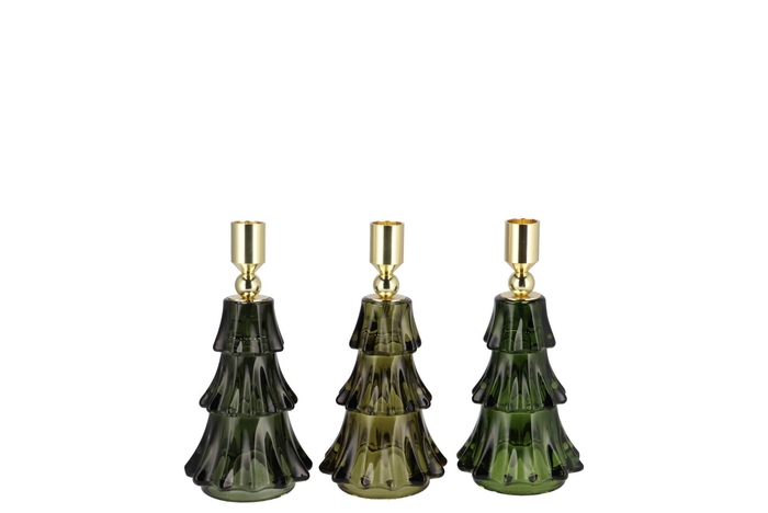 Jazz Majestic Green Candle Holder X-mas Tree Ass 8x13cm Nm
