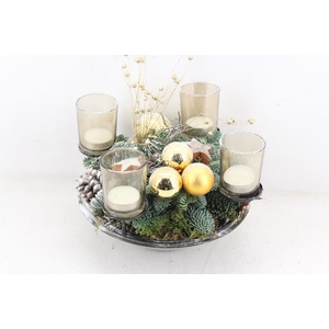 arr5 Kerst MB - Glas schaal 4licht std goud