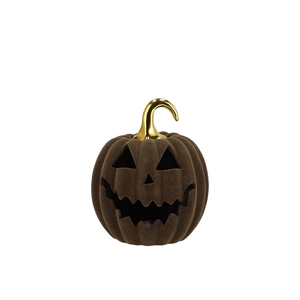 Autumn Flock Scottish Green Pumpkin Face Led 13x13x14cm
