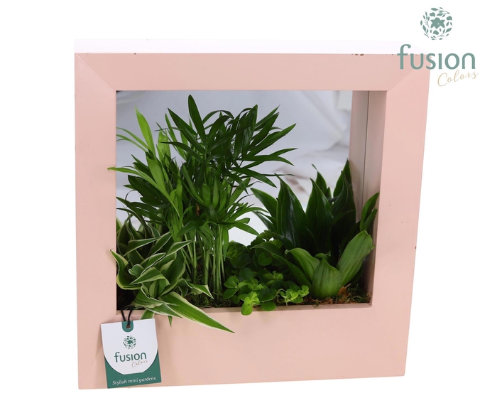 <h4>Houten schilderij met spiegel hout met arrangement</h4>