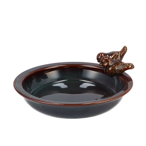 Iron Stone Bird Bowl Glazed Grey 28x5cm